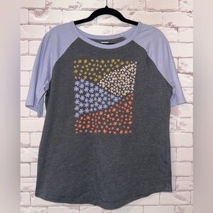 Sonoma Women's Graphic Raglan Tee Gray/ Lavender Medium Spring Summer Baseball
